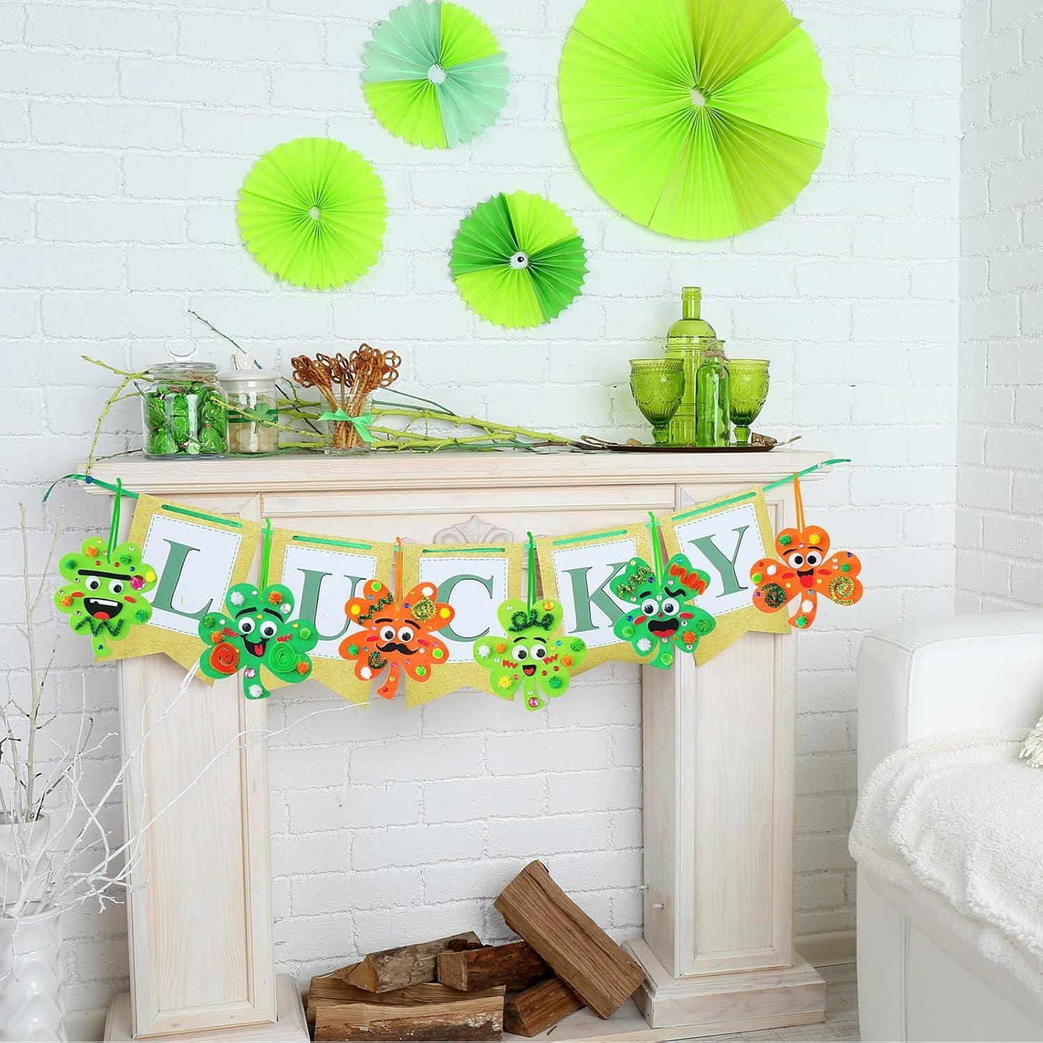 image:image36 Sets St Patricks Day Irish Lucky Shamrock Ornaments Decorations DIY St Patricks Day Craft Kits Foam Shamrock FourLeaf Clover Shaped Ornaments for Kids Classroom Activity Luck Gift Art Project