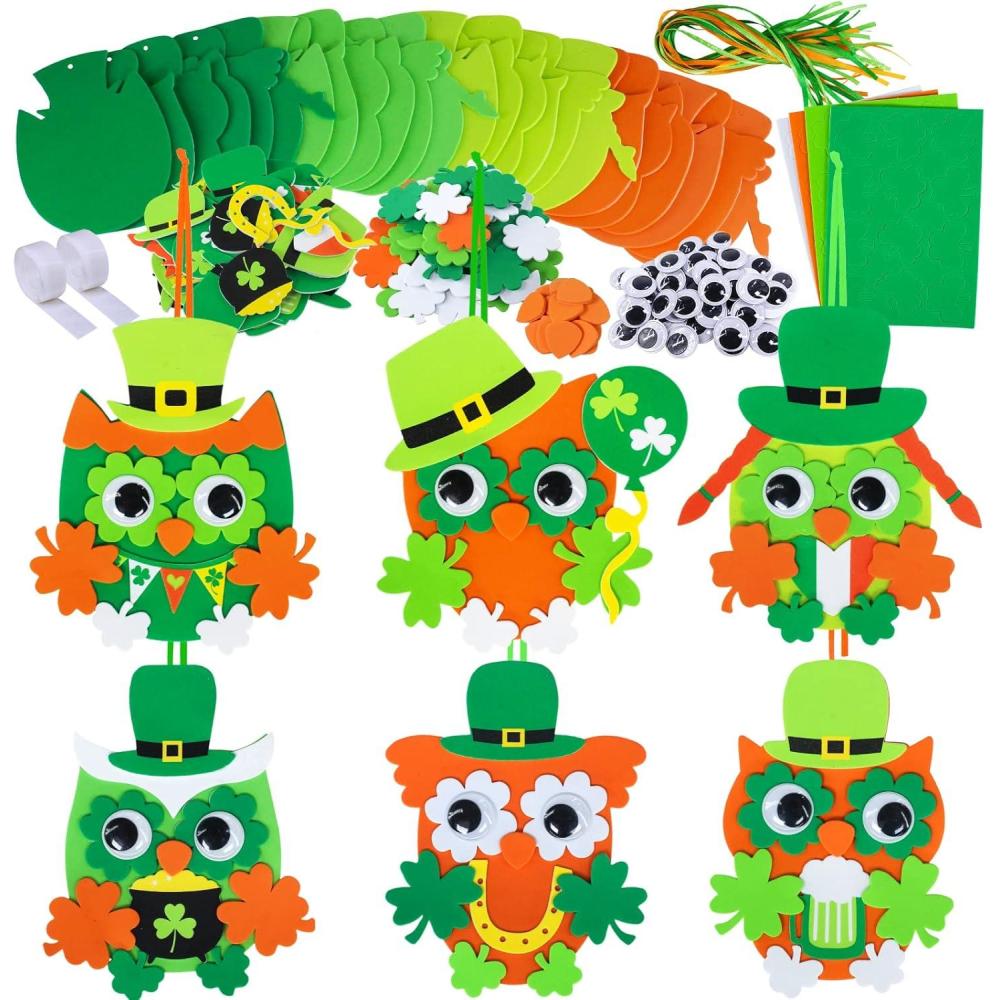 image:image24 Sets St Patricks Day Decorations Owl Shamrock Ornaments DIY St Pats Craft Kits Assorted Owl FourLeaf Clover Irish Lucky Shamrock Foam Stickers for Kids Classroom Home Activity Gift Art Project