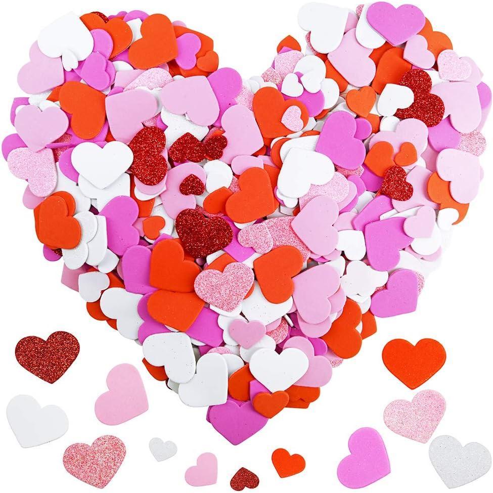 image:image600 Pcs 3 Sizes 4 Colors Assorted Heart Stickers Self Adhesive Foam Hearts Valentine Heart Shaped Decals in Glitter and Matte Red Pink White Light Pink for Valentines Day Crafts Dcor