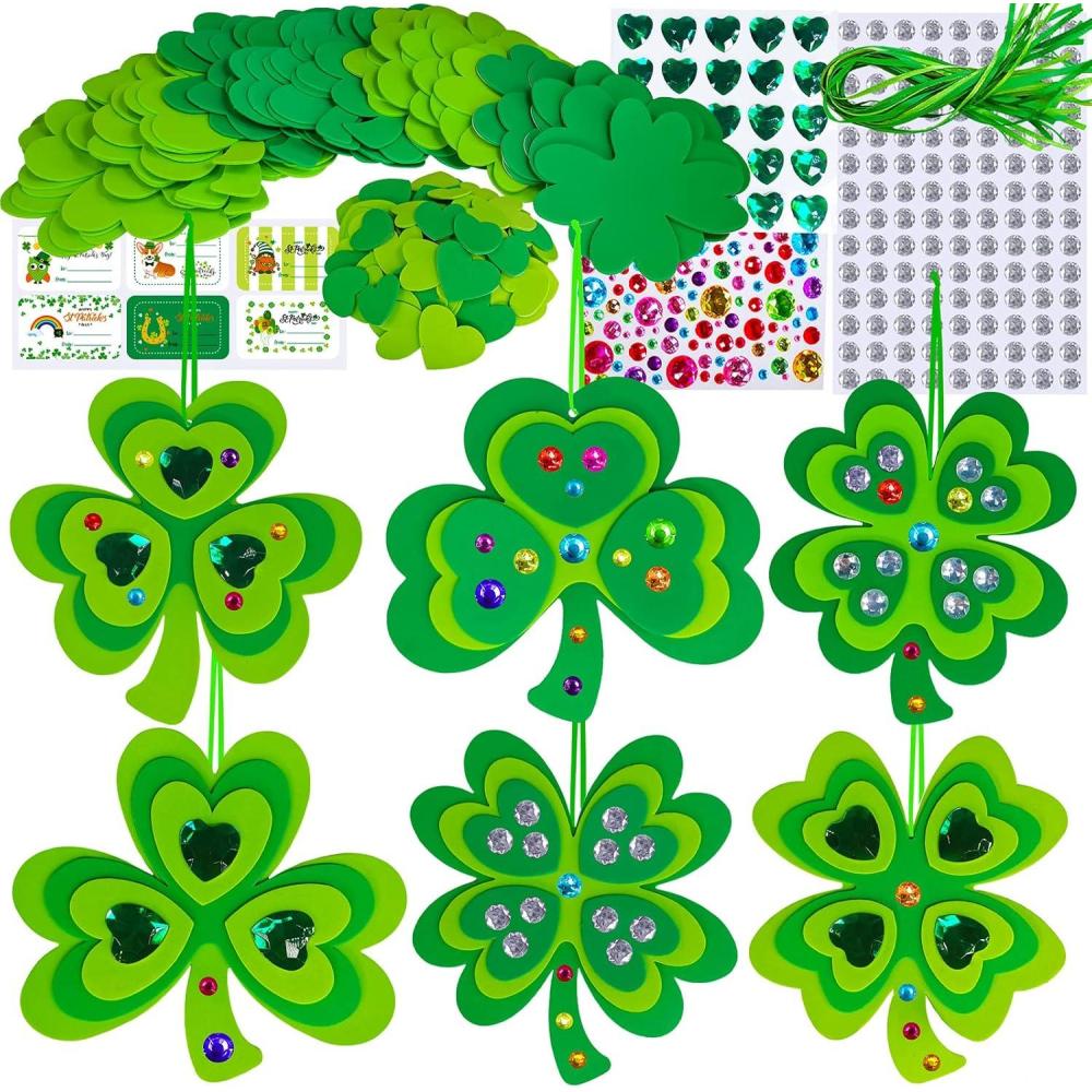 image:imageWinlyn 24 Sets St Patricks Day Shamrock Ornaments Decorations DIY St Pats Craft Kits Assorted Foam Lucky Shamrock FourLeaf Clover Stickers for Kids Classroom Activities Party Favors Art Project