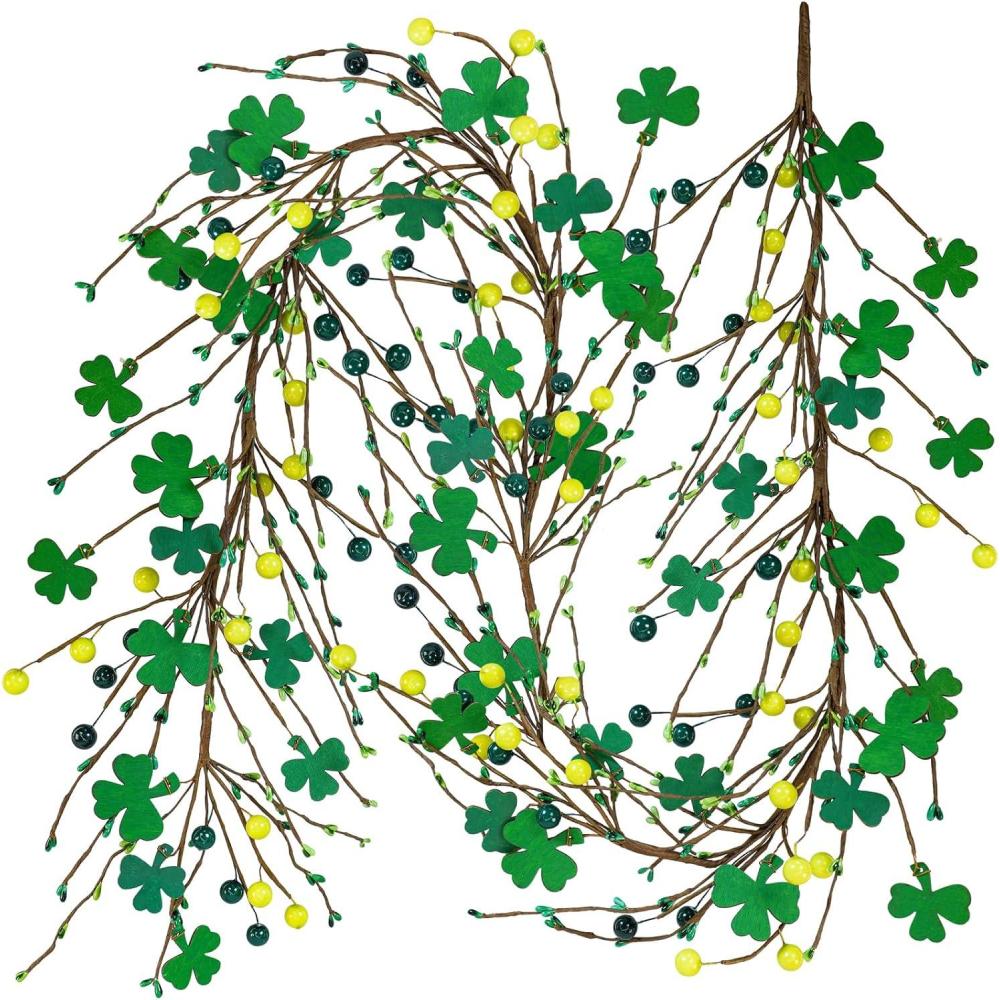 image:imageWinlyn 52 Ft Artificial St Patricks Day Garland Lucky Shamrock and Berry Garland Green Clover Decorative Garland for Spring St Patricks Day Party Irish Wedding Decoration Mantel Table Centerpiece
