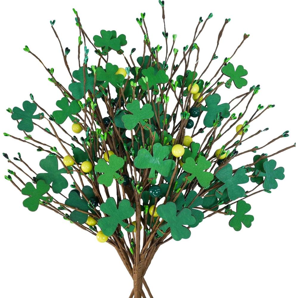 image:imageWinlyn 6 Pcs St Patricks Day Shamrock Picks Artificial Green Clover and Berry Stems Lucky Shamrock Decorative Stems 165 for St Patricks Day Party Home Floral Arrangement Wreath Centerpiece