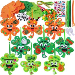 36 Sets St. Patrick’s Day Irish Lucky Shamrock Ornaments Decorations DIY St. Patrick’s Day Craft Kits Foam Shamrock Four-Leaf Clover Shaped Ornaments for Kids Classroom Activity Luck Gift Art Project