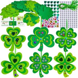 Winlyn 24 Sets St. Patrick’s Day Shamrock Ornaments Decorations DIY St. Pat’s Craft Kits Assorted Foam Lucky Shamrock Four-Leaf Clover Stickers for Kids Classroom Activities Party Favors Art Project
