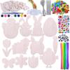 Winlyn 36 Sets Wooden Easter Wind Chimes Ornaments Easter Craft Kits Paintable Unfinished Wood Easter Egg Bunny Chick Tulip Pom Poms Wind Chimes Arts and Crafts for Spring Party Activities