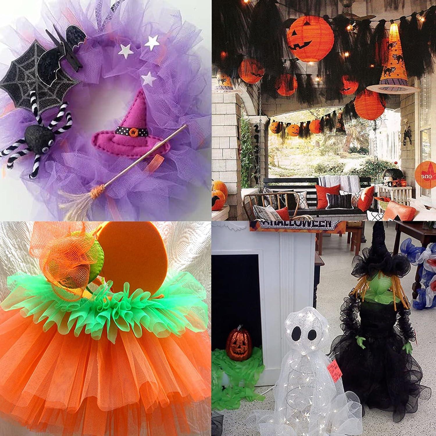 image:imageWinlyn 9 Colors Halloween Tulle Rolls Spider Web White Black Orange Yellow Red Green Teal Purple Tulle Fabric Ribbon Tulle Netting Rolls 6 by 10 YardsSpool for Fall Crafts Bows Holiday Party Wreaths