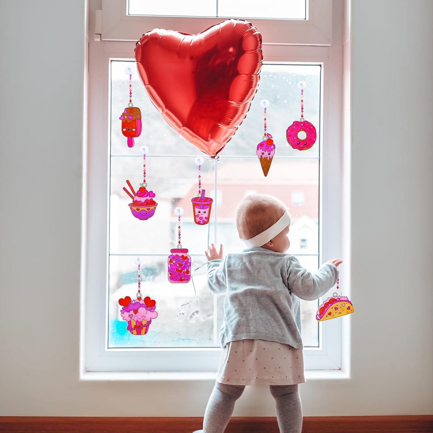 image:imageWinlyn 24 Sets Valentines Day Suncatchers Ornaments Decorations DIY Window Paint Art Stickers Craft Kit Heart Treats Sun Catchers for Kids Valentines Day Party Classroom Activities Gift Exchange