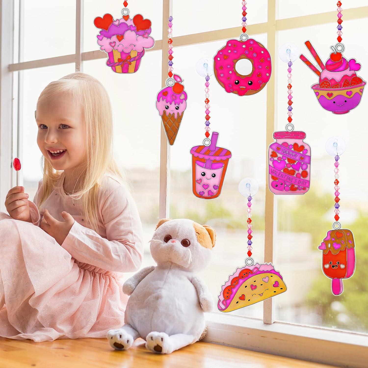 image:imageWinlyn 24 Sets Valentines Day Suncatchers Ornaments Decorations DIY Window Paint Art Stickers Craft Kit Heart Treats Sun Catchers for Kids Valentines Day Party Classroom Activities Gift Exchange