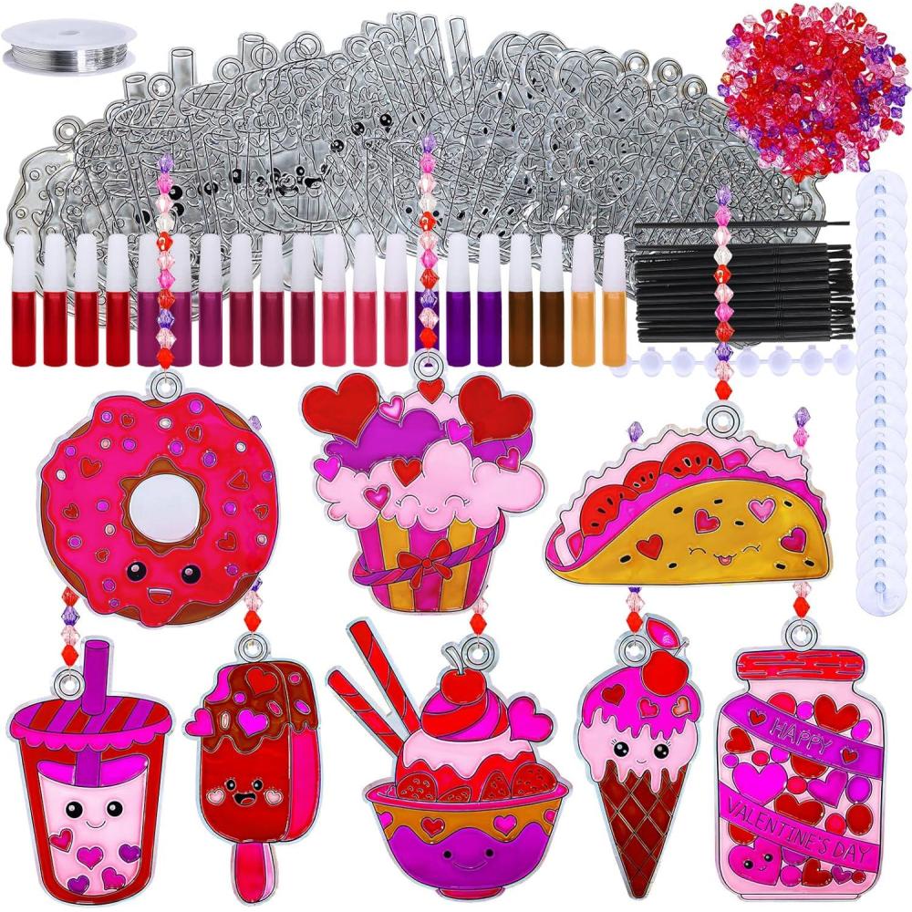 image:imageWinlyn 24 Sets Valentines Day Suncatchers Ornaments Decorations DIY Window Paint Art Stickers Craft Kit Heart Treats Sun Catchers for Kids Valentines Day Party Classroom Activities Gift Exchange