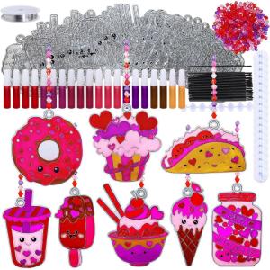 Winlyn 24 Sets Valentine’s Day Suncatchers Ornaments Decorations DIY Window Paint Art Stickers Craft Kit Heart Treats Sun Catchers for Kids Valentine’s Day Party Classroom Activities Gift Exchange