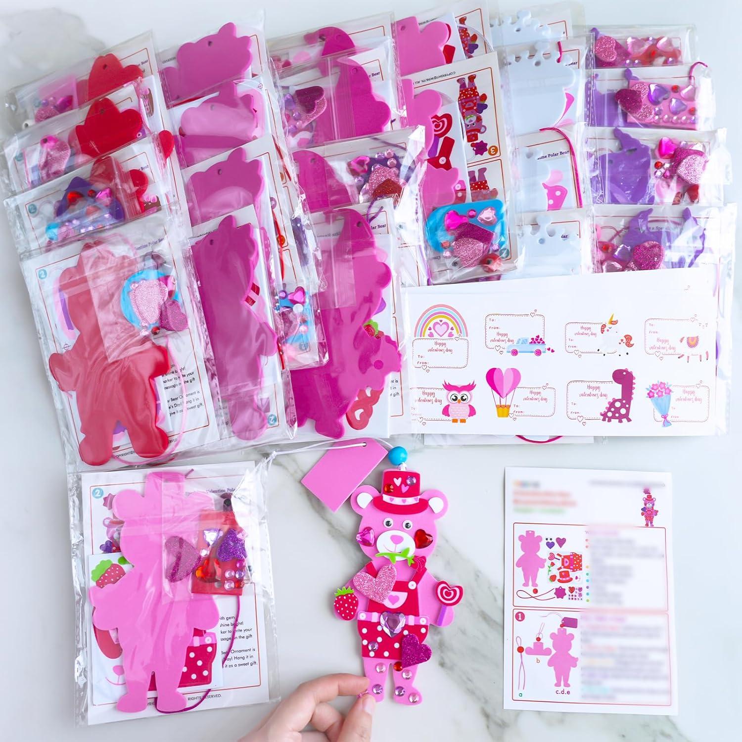 image:imageWinlyn 24 Sets Valentines Day Polar Bear Ornaments Decorations DIY Valentine Craft Kits Assorted Polar Bear Shaped with Heart Valentine Stickers for Kids Valentine Classroom Activities Gift Exchange