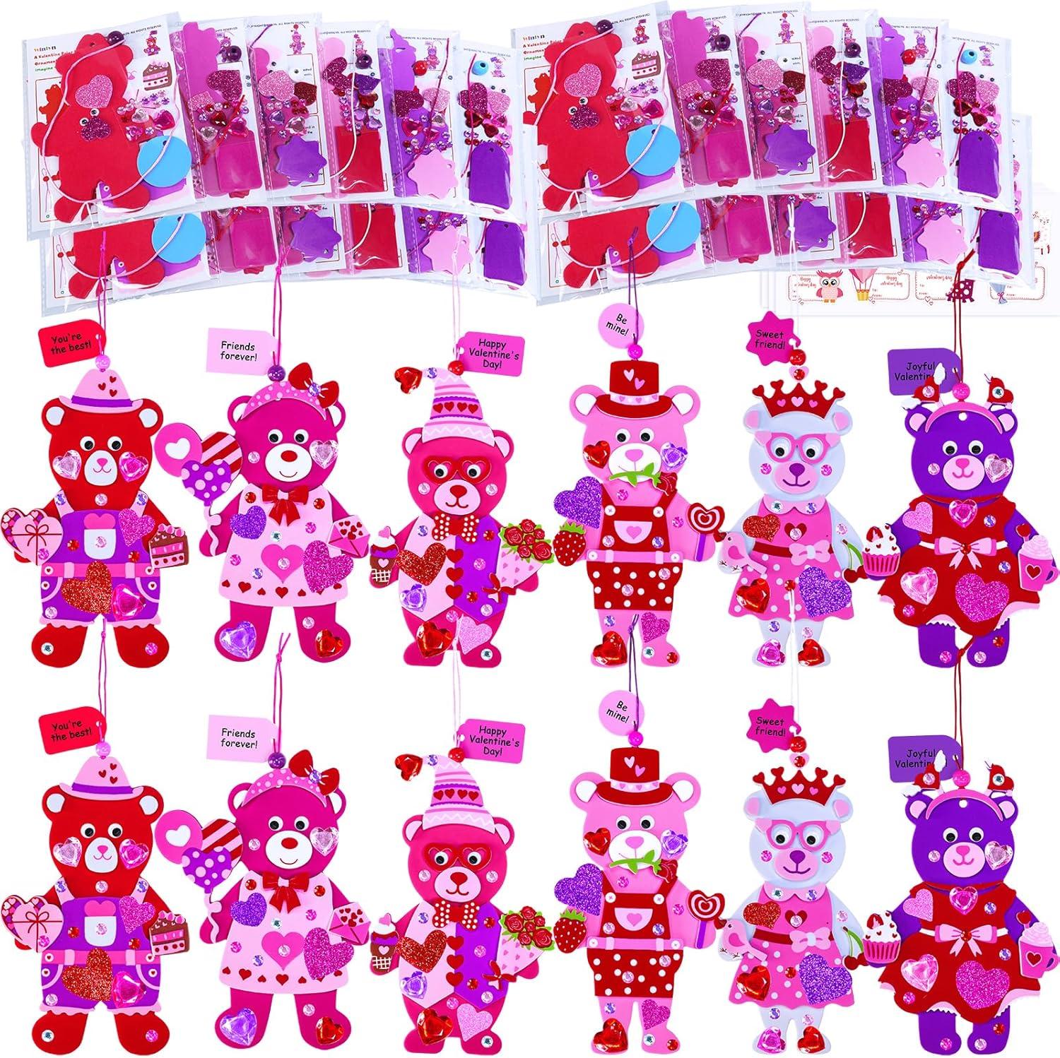 image:imageWinlyn 24 Sets Valentines Day Polar Bear Ornaments Decorations DIY Valentine Craft Kits Assorted Polar Bear Shaped with Heart Valentine Stickers for Kids Valentine Classroom Activities Gift Exchange