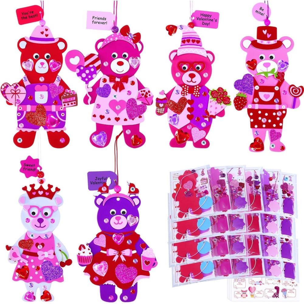 image:imageWinlyn 24 Sets Valentines Day Polar Bear Ornaments Decorations DIY Valentine Craft Kits Assorted Polar Bear Shaped with Heart Valentine Stickers for Kids Valentine Classroom Activities Gift Exchange