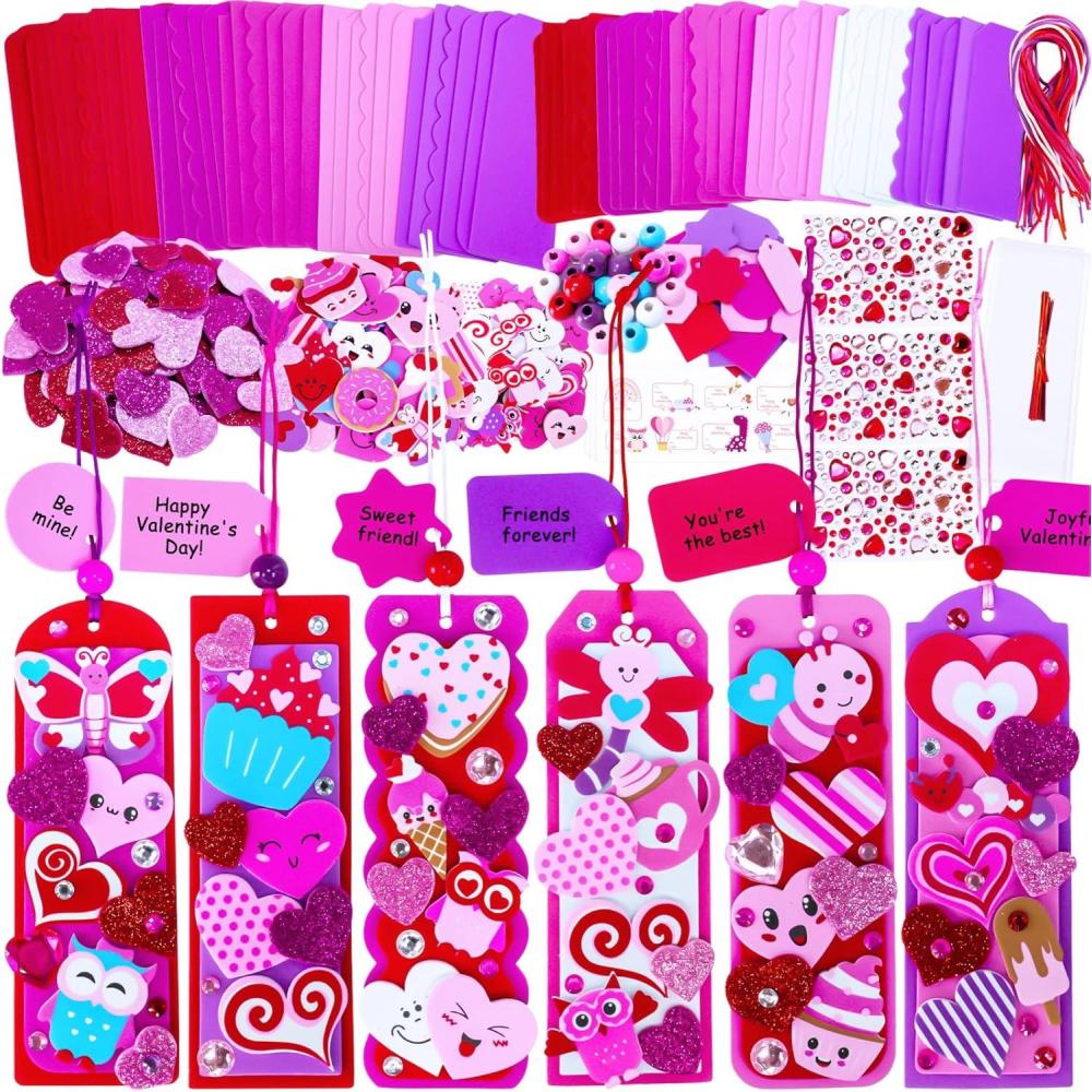 image:imageWinlyn 36 Sets Valentines Day Decorations DIY Heart Bookmarks Valentine Craft Kits Blank Foam Bookmarks with Valentine Foam Stickers for Kids Classroom Activities Reading Party Favors Gift Exchange