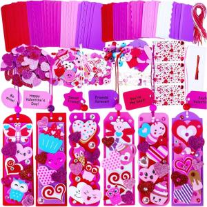 Winlyn 36 Sets Valentine’s Day Decorations DIY Heart Bookmarks Valentine Craft Kits Blank Foam Bookmarks with Valentine Foam Stickers for Kids Classroom Activities Reading Party Favors Gift Exchange