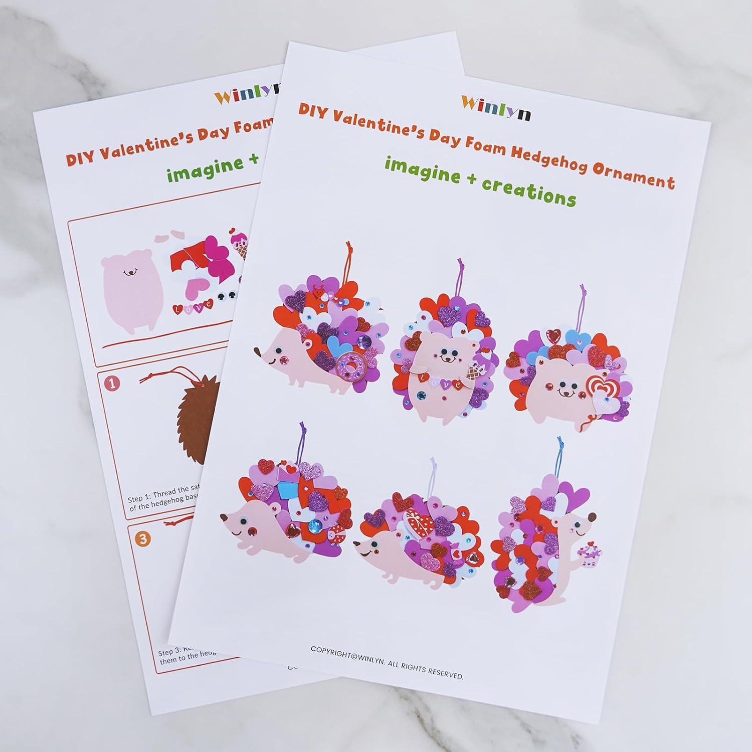 image:imageWinlyn 24 Set Heart Hedgehog Ornaments amp Crafts Kit Valentines Day Party amp Classroom Activities Gift