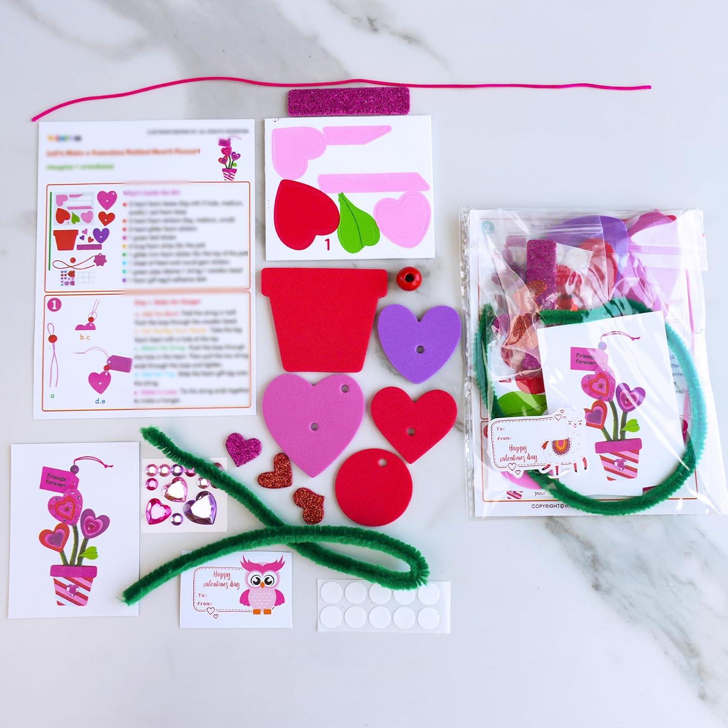 image:imageWinlyn 24 Sets Potted Heart Flower Craft Kits DIY Valentines Day Ornaments Decorations Heart Foam Stickers Arts and Crafts for Kids Spring Birthday Classroom Activities Party Favors Gift Exchange