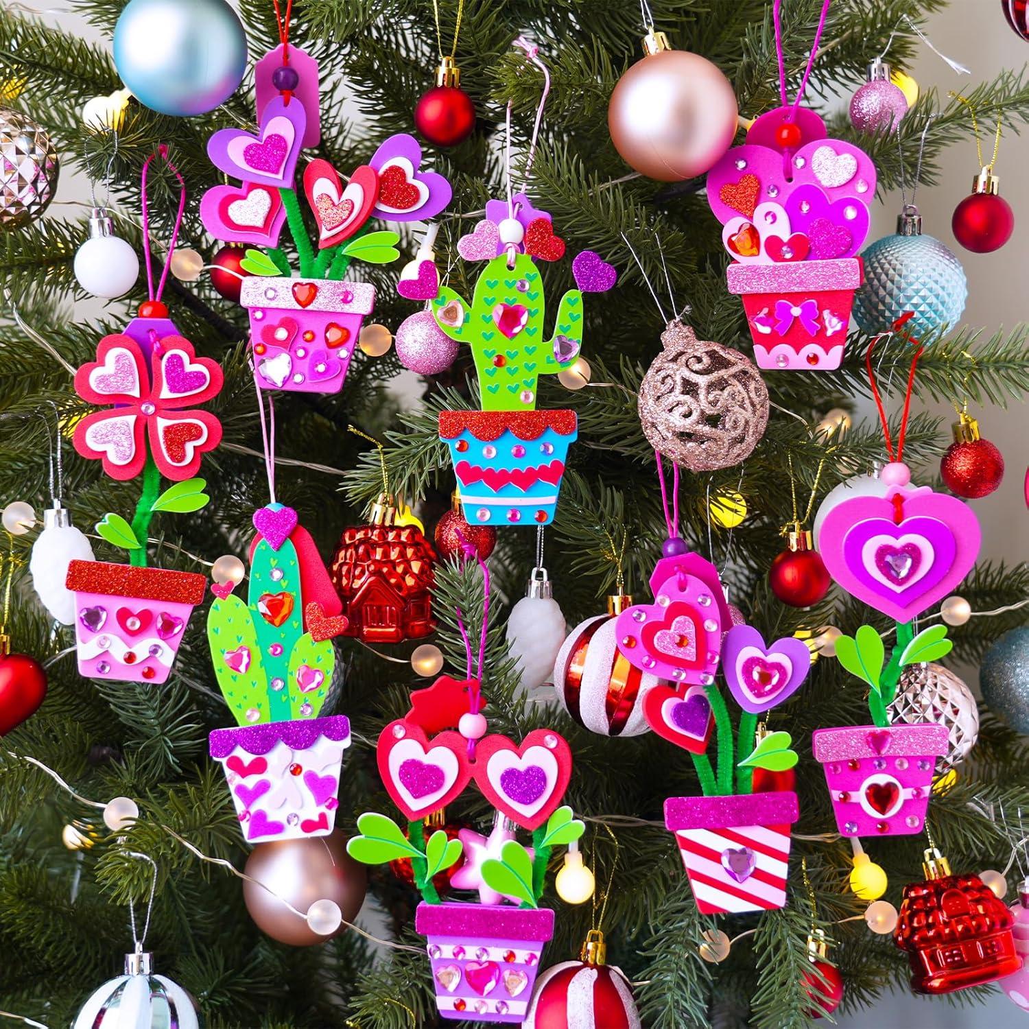 image:imageWinlyn 24 Sets Potted Heart Flower Craft Kits DIY Valentines Day Ornaments Decorations Heart Foam Stickers Arts and Crafts for Kids Spring Birthday Classroom Activities Party Favors Gift Exchange