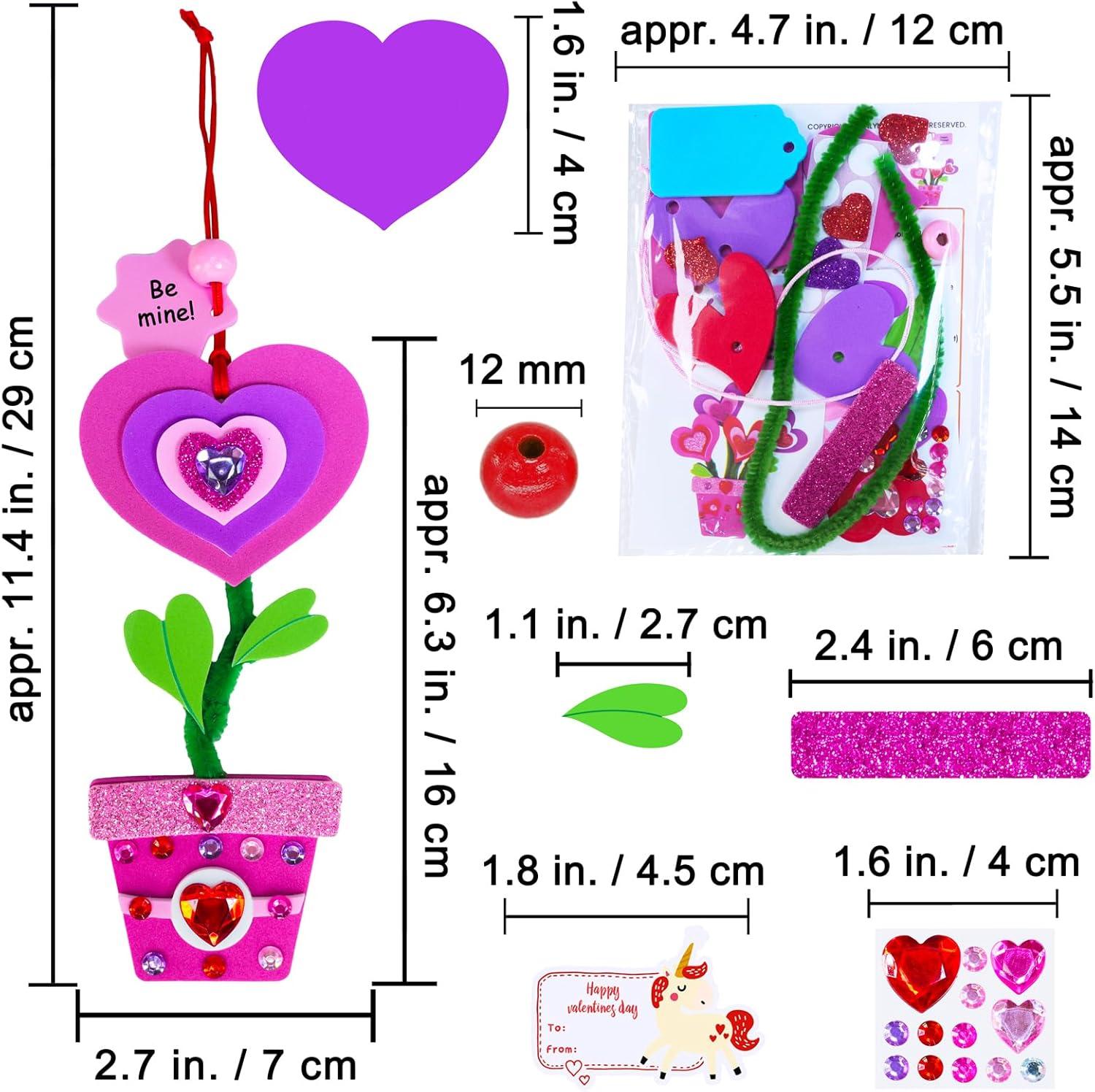 image:imageWinlyn 24 Sets Potted Heart Flower Craft Kits DIY Valentines Day Ornaments Decorations Heart Foam Stickers Arts and Crafts for Kids Spring Birthday Classroom Activities Party Favors Gift Exchange