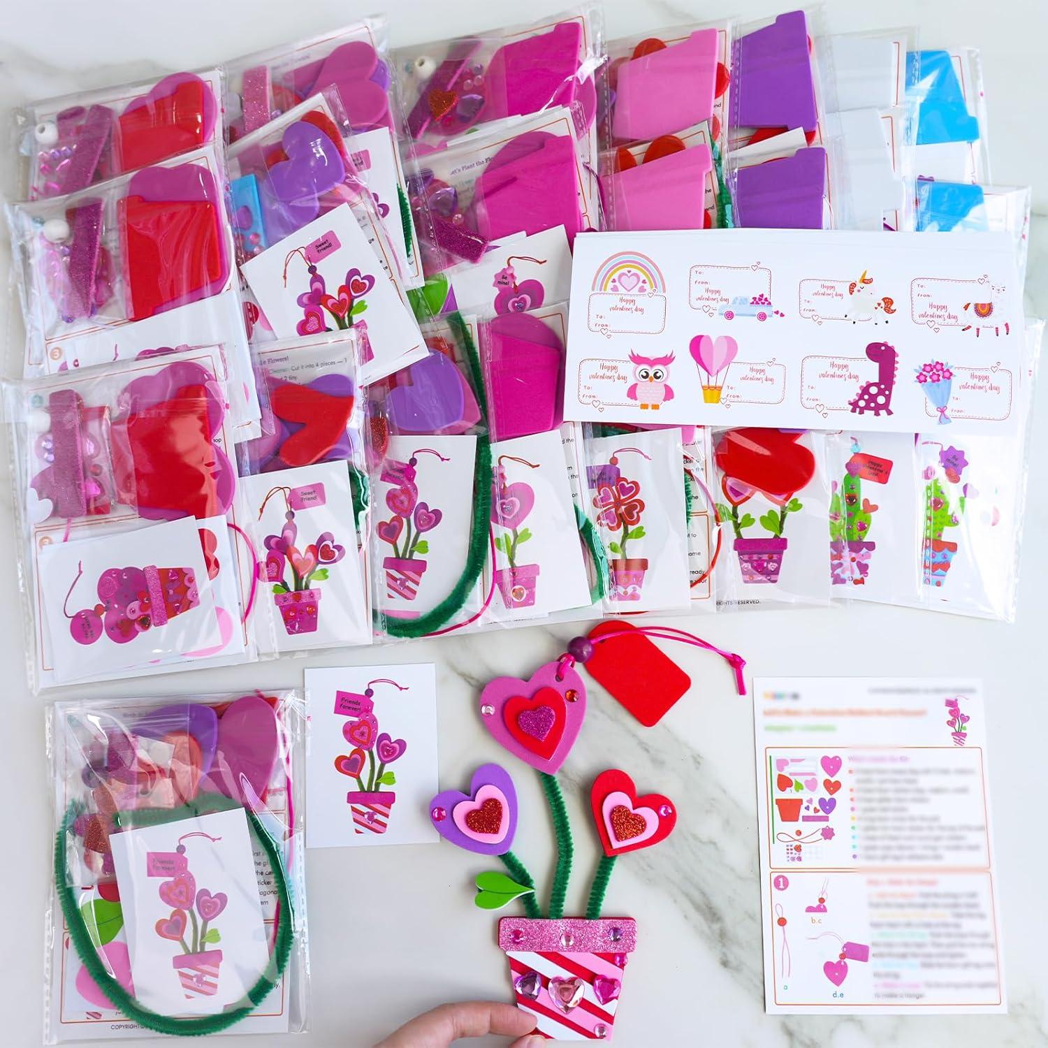 image:imageWinlyn 24 Sets Potted Heart Flower Craft Kits DIY Valentines Day Ornaments Decorations Heart Foam Stickers Arts and Crafts for Kids Spring Birthday Classroom Activities Party Favors Gift Exchange
