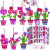 Winlyn 24 Sets Potted Heart Flower Craft Kits DIY Valentine’s Day Ornaments Decorations Heart Foam Stickers Arts and Crafts for Kids Spring Birthday Classroom Activities Party Favors Gift Exchange