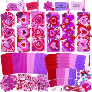 Winlyn 36 Sets Valentine’s Day Decorations DIY 3D Heart Bookmarks Valentine Craft Kits Blank Foam Bookmarks with Hearts Foam Stickers for Kids Classroom Activities Reading Party Favors Gift Exchange