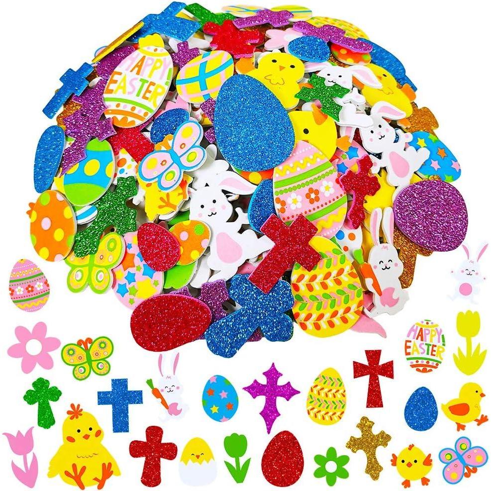 image:image536 Pcs Bulk Easter Foam Stickers Assortment Glitter Easter Egg Cross Bunny Chick Lamb Tulip Flower Foam Shapes Cutouts for Kids Easter Craft Card Making Scrapbooking Embellishments Basket Decoration