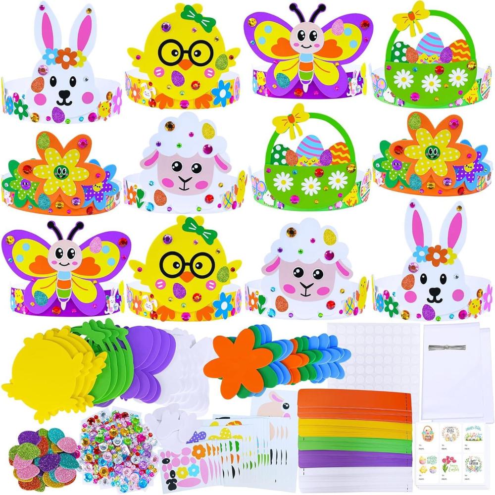 image:imageWinlyn 24 Sets Easter Craft Kits Spring Crafts DIY Easter Headbands Craft Kits Bunny Chick Lamb Butterfly Flower Basket Foam Stickers Spring Arts and Crafts for Kids Classroom Activities Party Favors