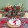 Set of 3 Small Christmas Floral Arrangement Assorted Holly Red Berry Pine Cone Picks Artificial Christmas Picks in Rustic Galvanized Pots with Wood Box for Farmhouse Christmas Centerpiece Table Decor