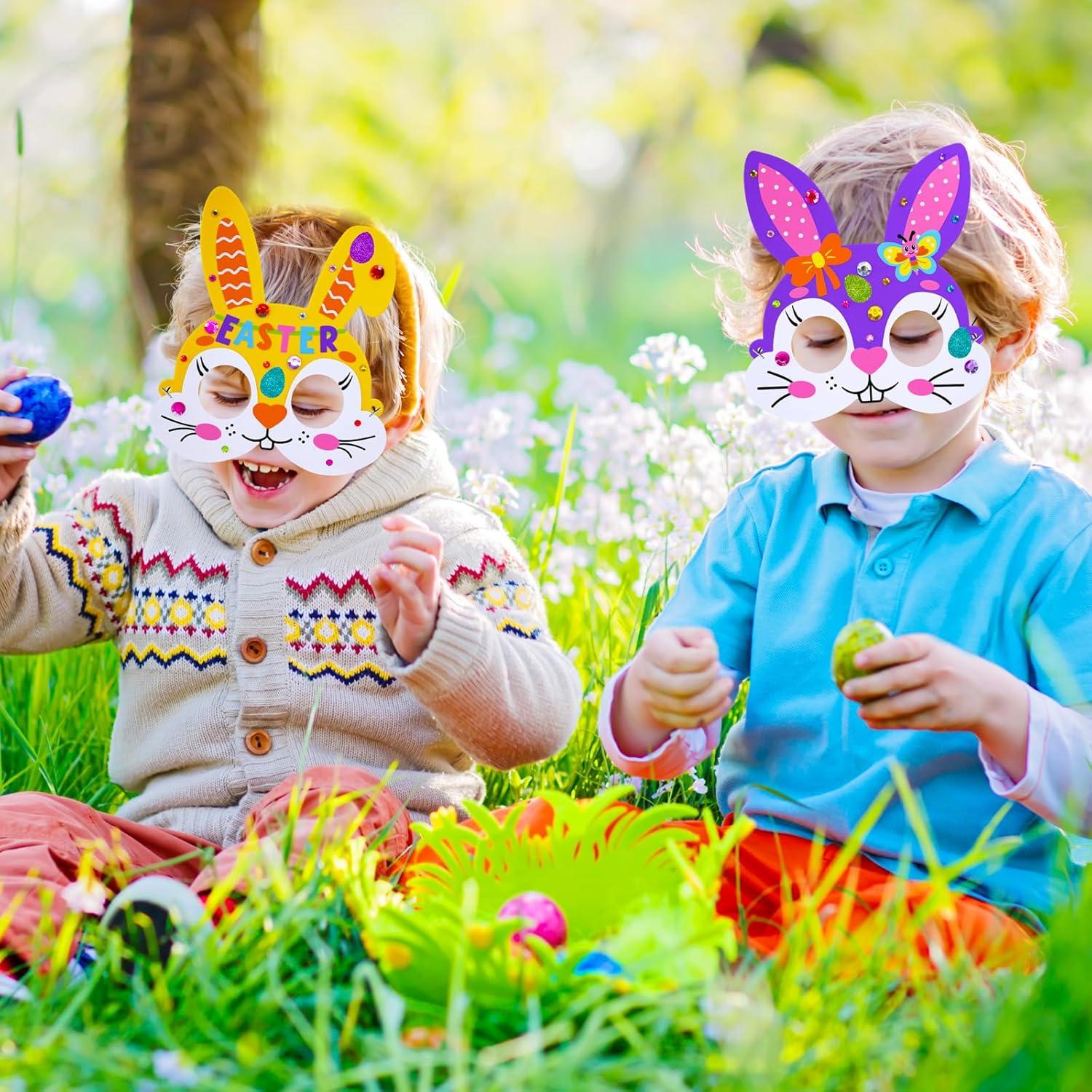 image:imageWinlyn 24 Sets Easter Bunny Masks Craft Kits DIY Foam Easter Bunny Party Mask Art Sets Bunny Face Stickers Arts and Crafts for Kids Party Favors Spring Easter Classroom Activities Art Project