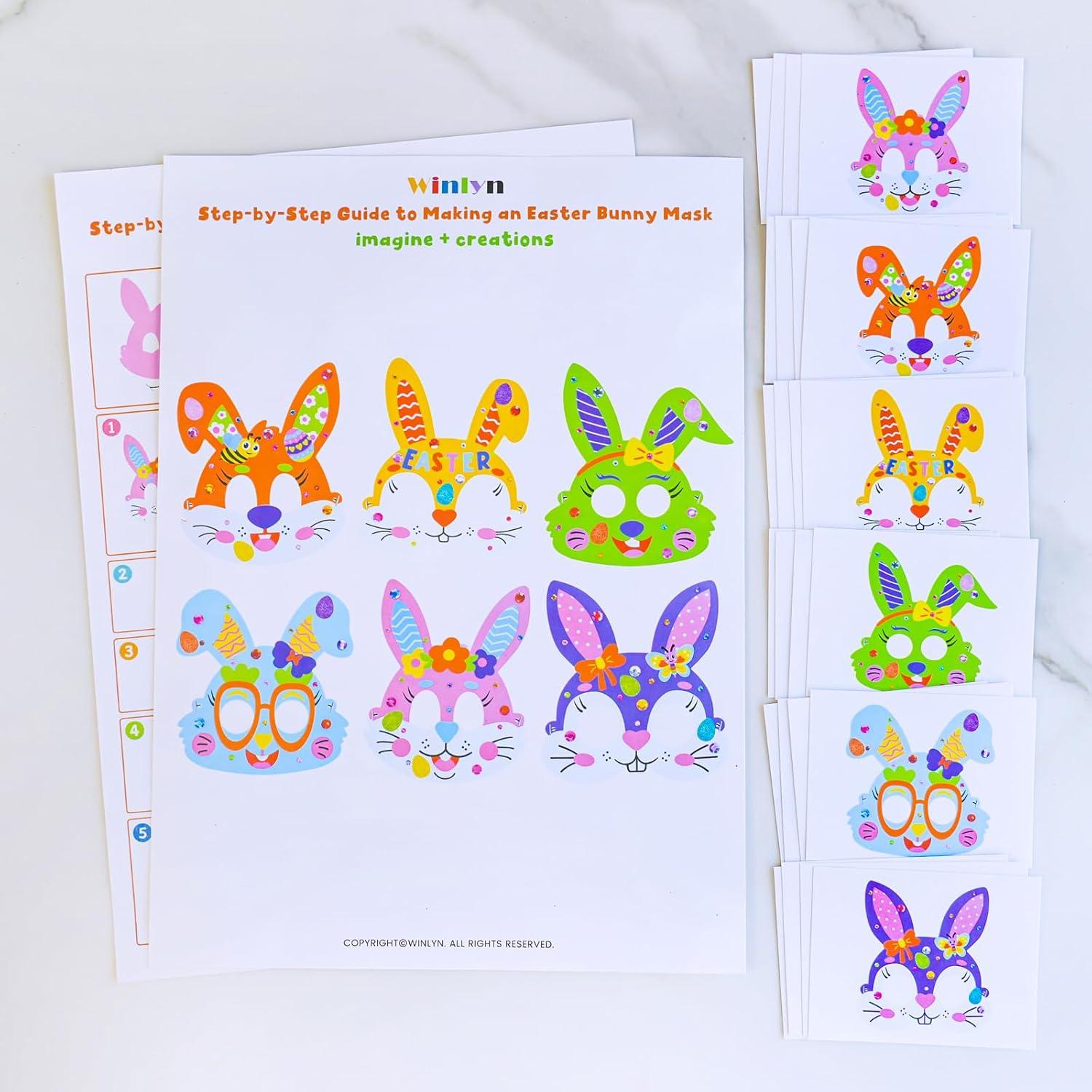 image:imageWinlyn 24 Sets Easter Bunny Masks Craft Kits DIY Foam Easter Bunny Party Mask Art Sets Bunny Face Stickers Arts and Crafts for Kids Party Favors Spring Easter Classroom Activities Art Project