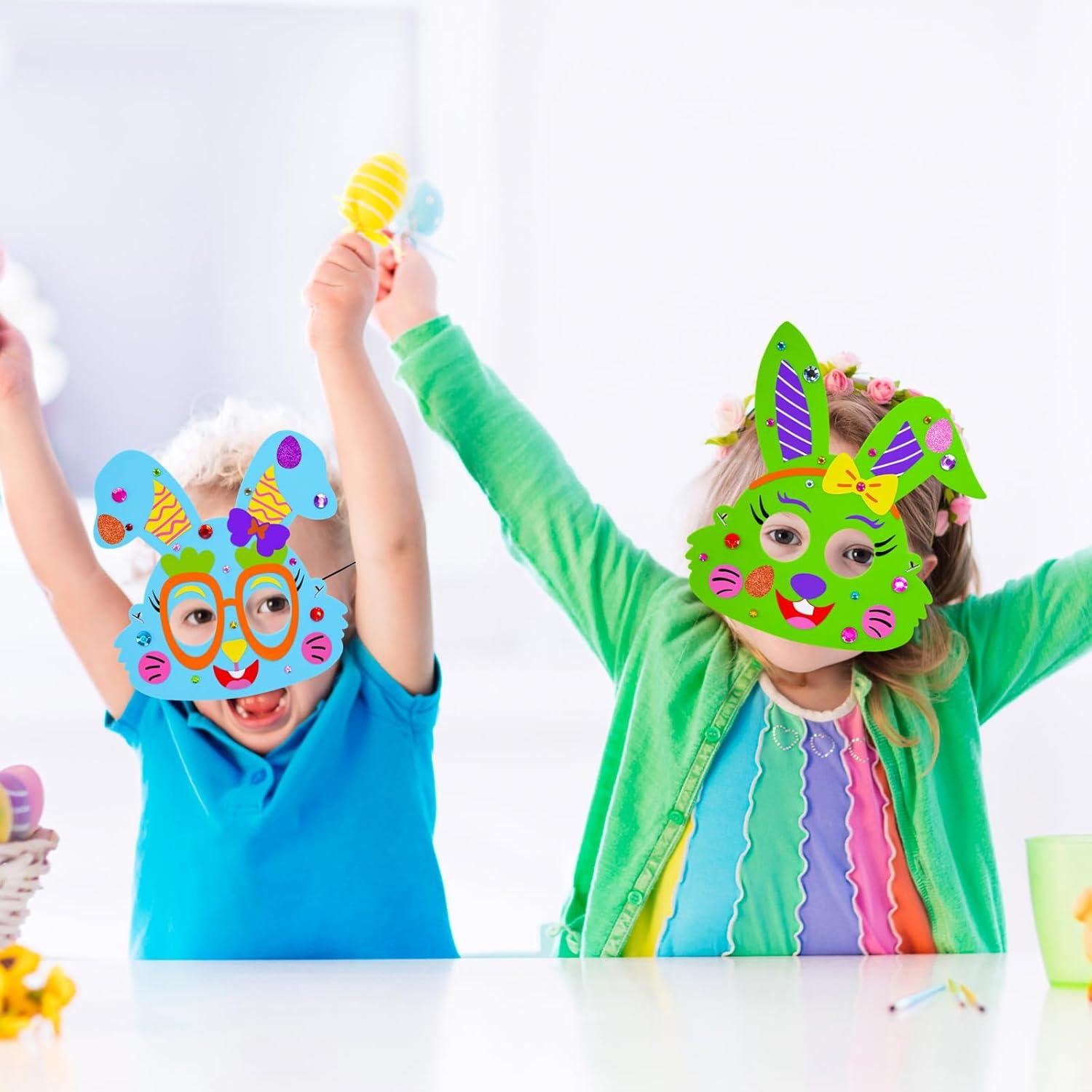 image:imageWinlyn 24 Sets Easter Bunny Masks Craft Kits DIY Foam Easter Bunny Party Mask Art Sets Bunny Face Stickers Arts and Crafts for Kids Party Favors Spring Easter Classroom Activities Art Project
