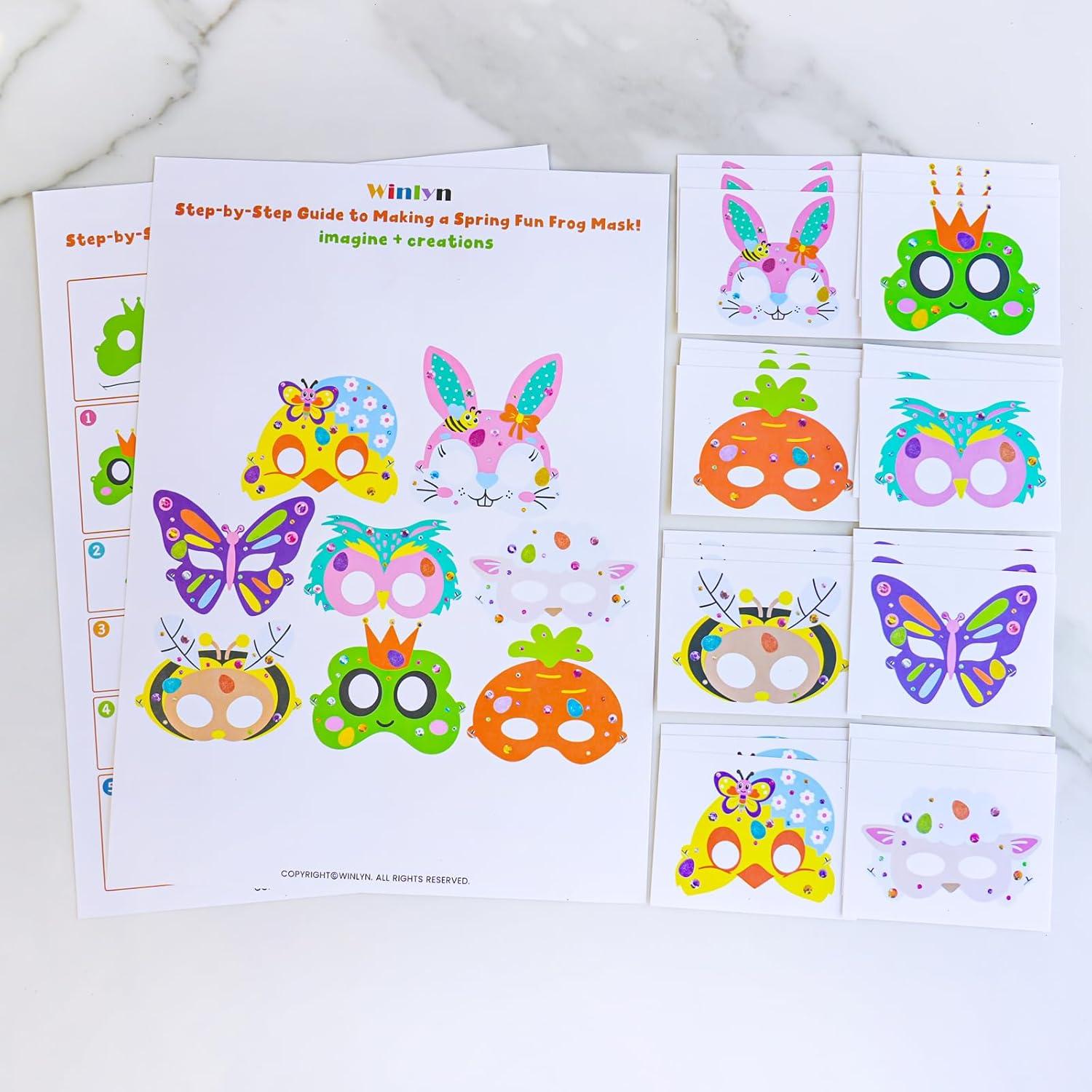 image:imageWinlyn 24 Sets Spring Masks Craft Kits DIY Foam Easter Kids Party Mask Art Sets Bee Frog Owl Bunny Chick Lamb Butterfly Face Mask Stickers for Kids Spring Classroom Activities Party Favors Art Project