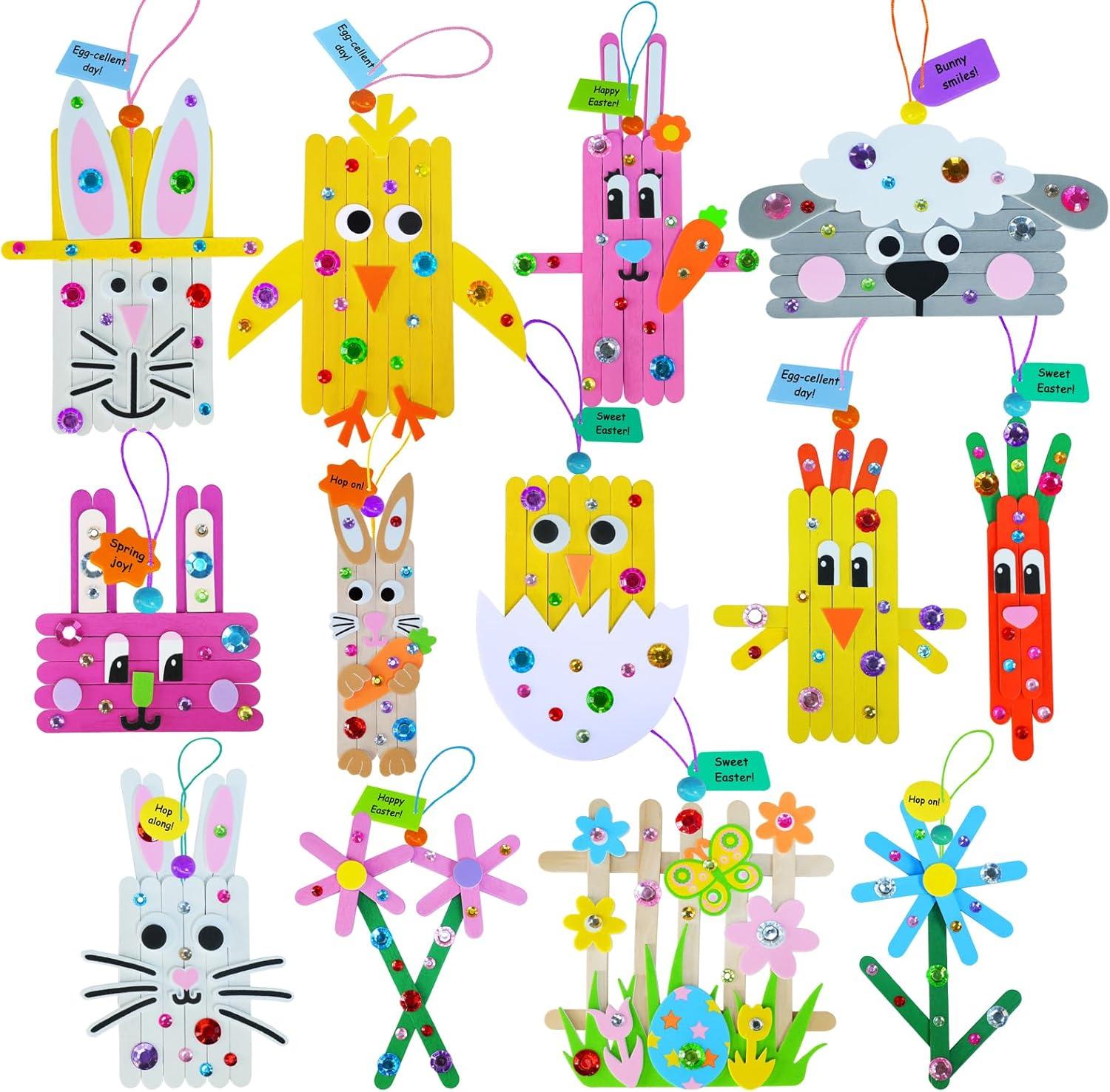 image:imageWinlyn 26 Sets Easter Craft Kits Spring Crafts DIY Craft Stick Easter Ornaments Decorations Art Sets Bunny Chick Lamb Flower Foam Stickers Arts and Crafts for Kids Classroom Activities Party Favors