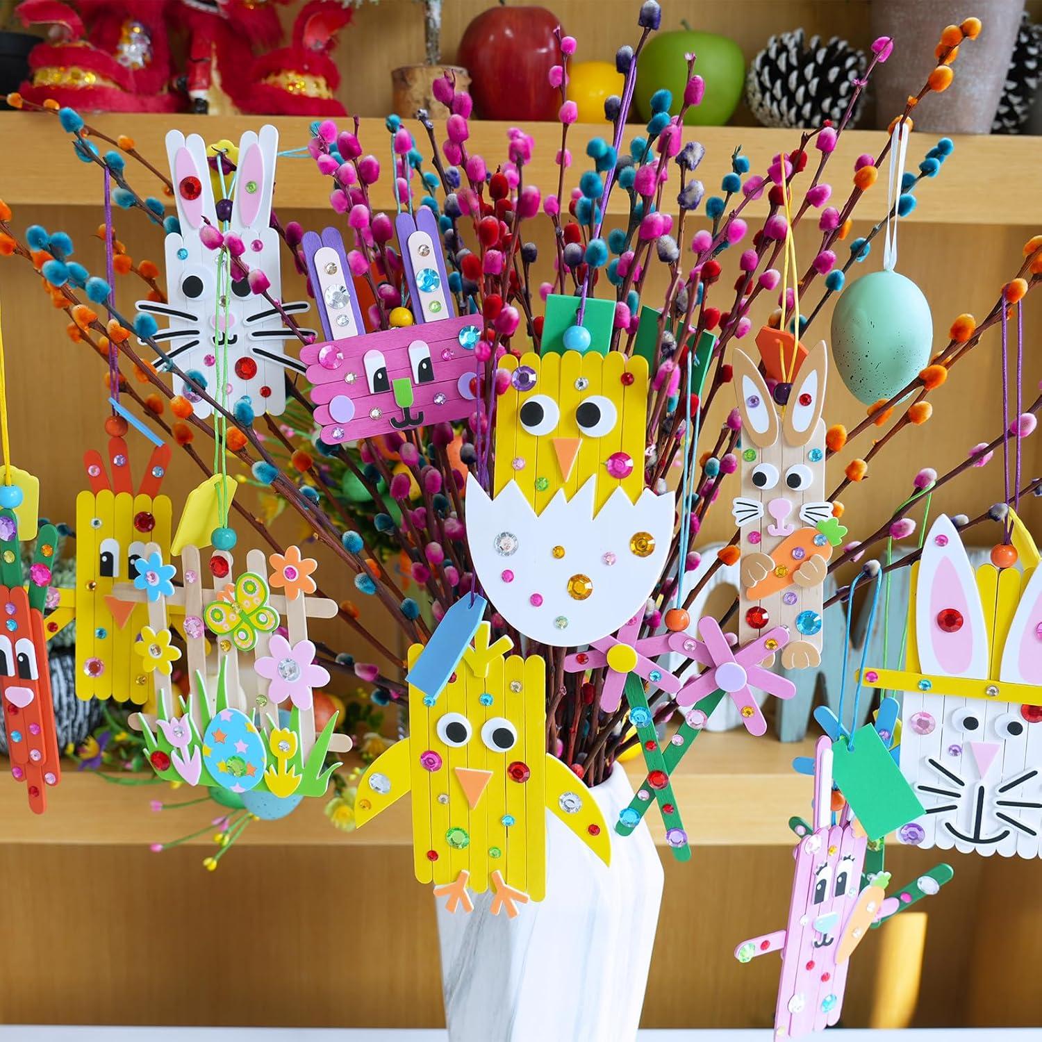 image:imageWinlyn 26 Sets Easter Craft Kits Spring Crafts DIY Craft Stick Easter Ornaments Decorations Art Sets Bunny Chick Lamb Flower Foam Stickers Arts and Crafts for Kids Classroom Activities Party Favors