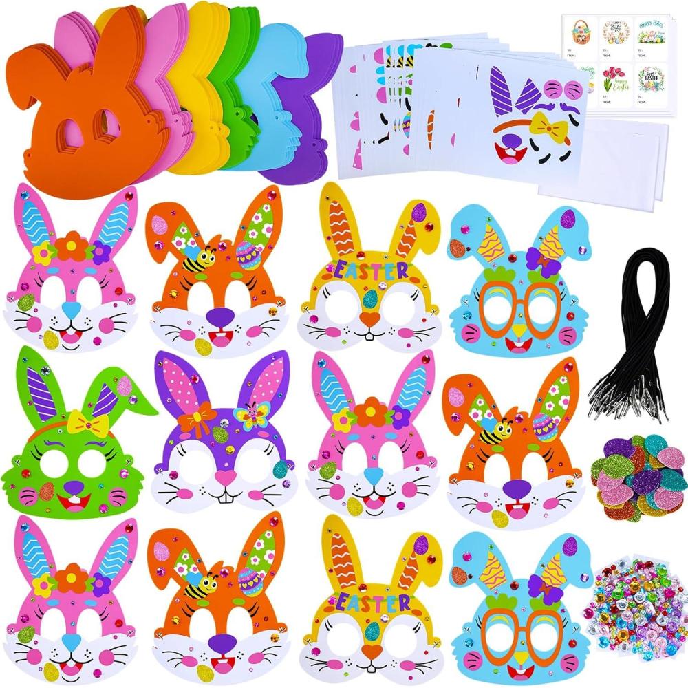 image:imageWinlyn 24 Sets Easter Bunny Masks Craft Kits DIY Foam Easter Bunny Party Mask Art Sets Bunny Face Stickers Arts and Crafts for Kids Party Favors Spring Easter Classroom Activities Art Project