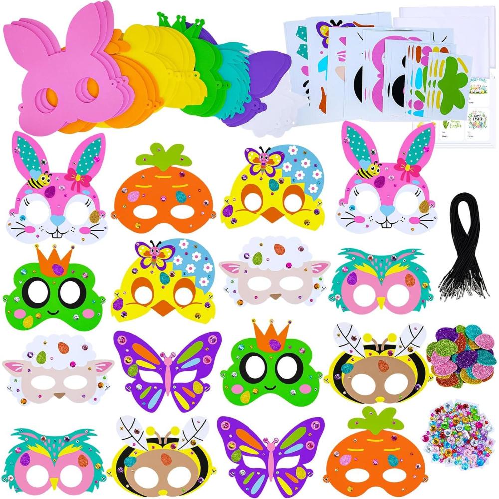 image:imageWinlyn 24 Sets Spring Masks Craft Kits DIY Foam Easter Kids Party Mask Art Sets Bee Frog Owl Bunny Chick Lamb Butterfly Face Mask Stickers for Kids Spring Classroom Activities Party Favors Art Project