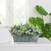 Winlyn Faux Eucalyptus Plants in Rustic Galvanized Metal Rectangular Planter Farmhouse Greenery Arrangement Artificial Eucalyptus Potted Plants for Home Office Table Centerpiece Mantel Shelf Décor