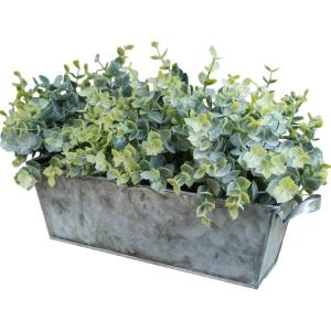 Winlyn Faux Eucalyptus Plants in Rustic Galvanized Metal Rectangular Planter Farmhouse Greenery Arrangement Artificial Eucalyptus Potted Plants for Home Office Table Centerpiece Mantel Shelf Décor